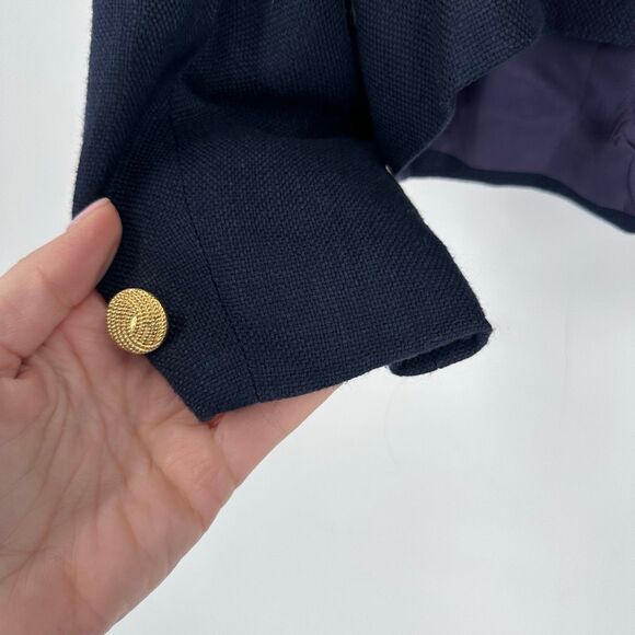 Appleseed’s Vintage Navy Blue Knit Rayon Jacket / Large 90s Gold Buttons Office - Picture 6 of 10